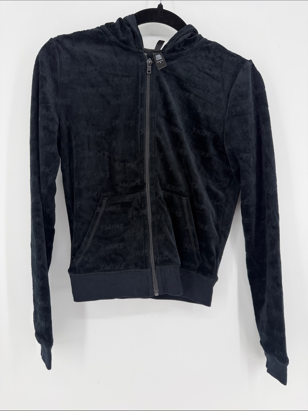 SKIMS All Over Velour Zip Up Hoodie Black Size Small S Logo Monogram